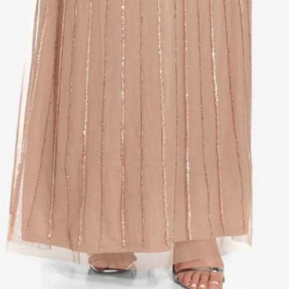 ADRIANNA PAPELL SHORT SLEEVE BLOUSON BEADED GOWN IN ROSE GOLD - Picture 5 of 14